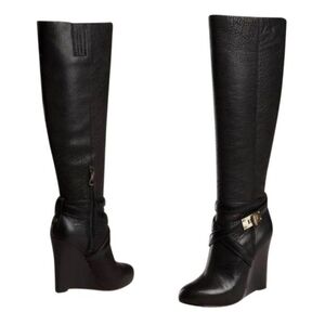 BCBGMAXAZRIA Ma-Remy Knee High Black Lamb Leather Wedge Boots Size 8.5